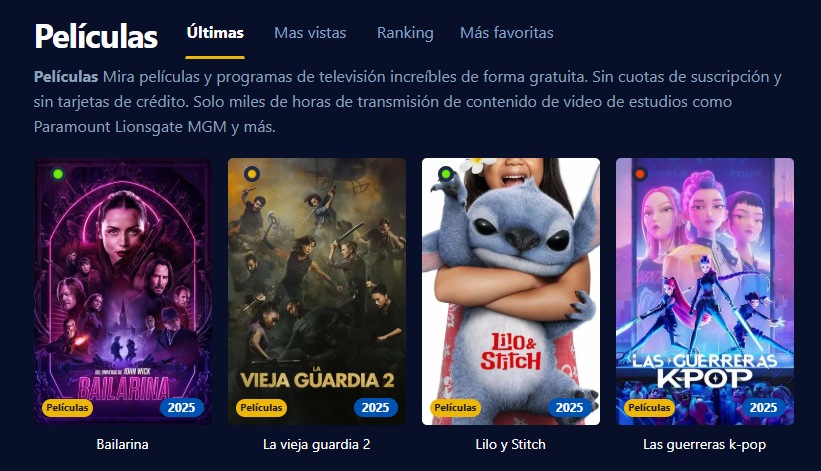 Imagen de la página de Pepelisplus mostrando películas y series por tipo